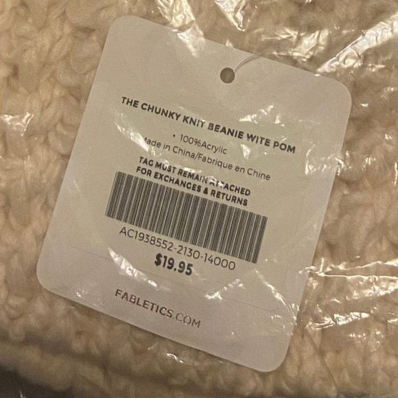 Fabletics Chunky Knit Beanie - Buff/White Pom - Picture 4 of 5